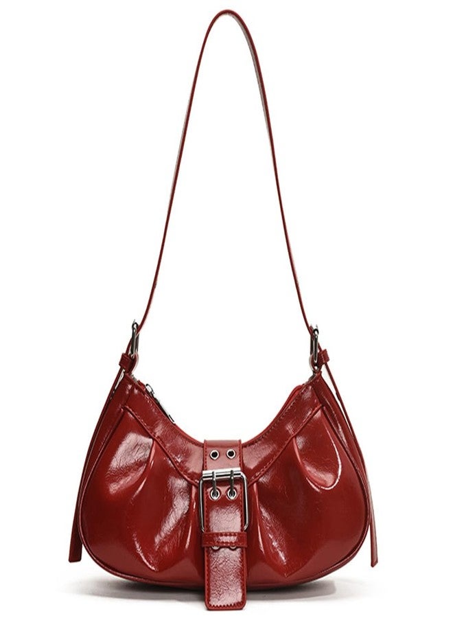 Geelyda Hobo Bag for Women PU Leather Top Handle Shoulder Bag Small Pleated Punk Underarm Purse - Red - Image 1