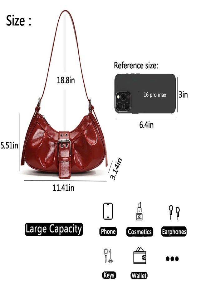 Geelyda Hobo Bag for Women PU Leather Top Handle Shoulder Bag Small Pleated Punk Underarm Purse - Red - Image 4