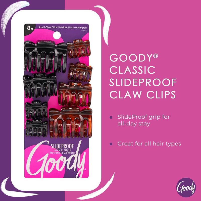 Goody SlideProof Classics Claw Clips, 8 Ct, Assorted Sizes & Colors, Lock in Style with Secure Grip, Chic Hair Accessories for Women & Men, For All Occasions & All Hair Types - Image 2