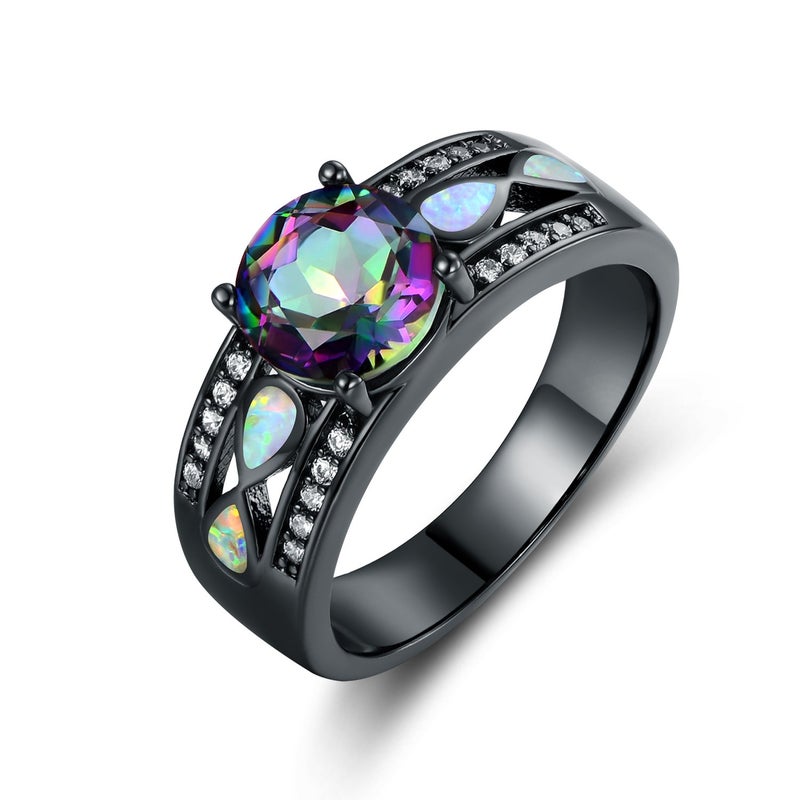 Barzel Black Rhodium Plated Created Black Opal Ring for Women (7) - Image 1