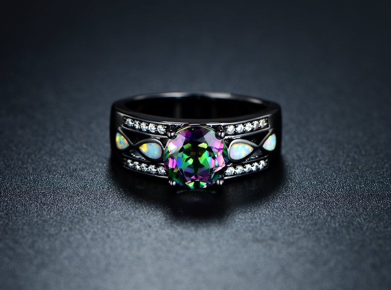 Barzel Black Rhodium Plated Created Black Opal Ring for Women (7) - Image 2