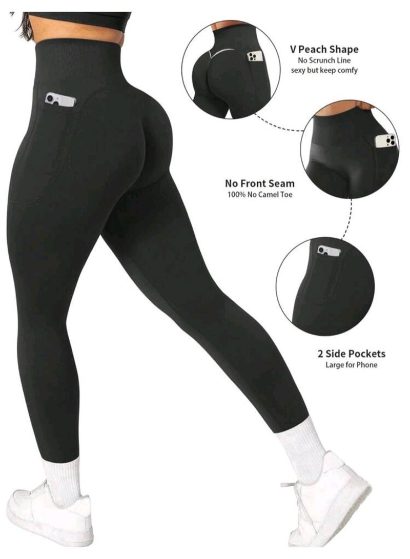 Sweet Cathy Seamless Yoga Pants High Waist Leggings 2 Side Pockets Sport Pants Tummy Control Scrunch Butt Lift Stretchable Tights Waist Compression Fitness Gym - Image 4