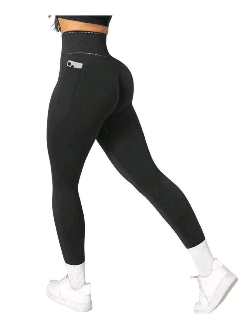 Sweet Cathy Seamless Yoga Pants High Waist Leggings 2 Side Pockets Sport Pants Tummy Control Scrunch Butt Lift Stretchable Tights Waist Compression Fitness Gym - Image 5