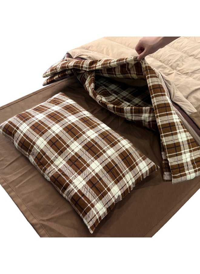 AL RIMAYA Al_Rimaya Khuzama Sleeping Bag | Waterproof Canvas Bottom, Down-Like Cotton Filling, 210x105 cm – Beige & Brown Checkered Design - Premium Tent Accessories for Performance, Durability and Everyday Use - Image 4