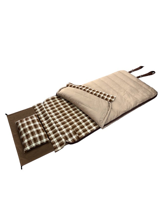AL RIMAYA Al_Rimaya Khuzama Sleeping Bag | Waterproof Canvas Bottom, Down-Like Cotton Filling, 210x105 cm – Beige & Brown Checkered Design - Premium Tent Accessories for Performance, Durability and Everyday Use - Image 3