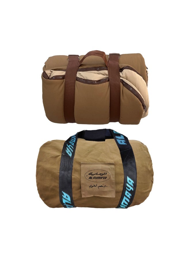 AL RIMAYA Al_Rimaya Khuzama Sleeping Bag | Waterproof Canvas Bottom, Down-Like Cotton Filling, 210x105 cm – Beige & Brown Checkered Design - Premium Tent Accessories for Performance, Durability and Everyday Use - Image 2
