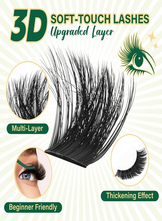 KEYYOU lash Clusters Kit 3D Effect Eyelash Clusters Kit 182pcs 200D 9-18MIX D Curl Individual Lashes Kit Wispy Lashes Volume Cluster Lashes Kit Soft DIY Lash Extension Kit (3D Kit-200D-D-9-18MIX) - Image 2