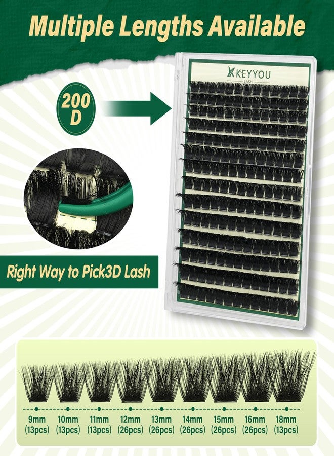 KEYYOU lash Clusters Kit 3D Effect Eyelash Clusters Kit 182pcs 200D 9-18MIX D Curl Individual Lashes Kit Wispy Lashes Volume Cluster Lashes Kit Soft DIY Lash Extension Kit (3D Kit-200D-D-9-18MIX) - Image 3