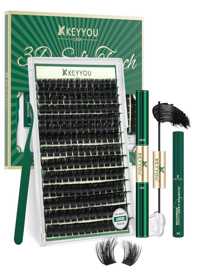 KEYYOU lash Clusters Kit 3D Effect Eyelash Clusters Kit 182pcs 200D 9-18MIX D Curl Individual Lashes Kit Wispy Lashes Volume Cluster Lashes Kit Soft DIY Lash Extension Kit (3D Kit-200D-D-9-18MIX) - Image 1