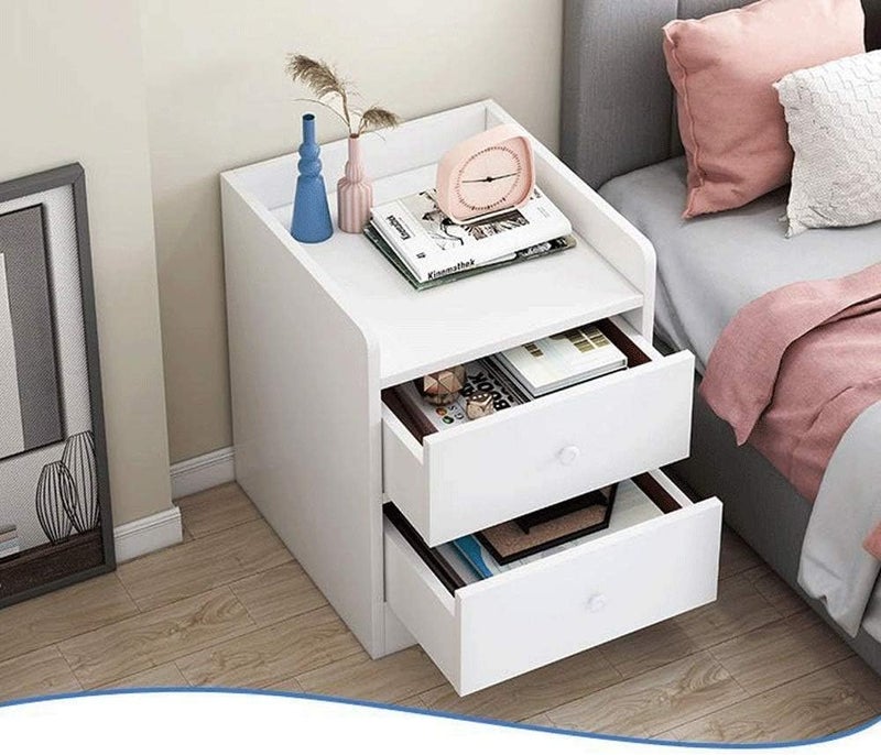 N.C iHomily Simple Bedside Table Nightstand Bedside Cabinet Side Table End Table Sofa Table with 2 Drawer Storage Unit for Bedroom Living Room Office, ZT-ZAS-P36A White - Image 4