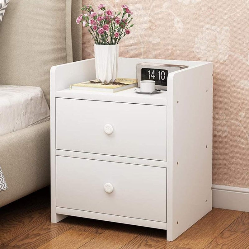 N.C iHomily Simple Bedside Table Nightstand Bedside Cabinet Side Table End Table Sofa Table with 2 Drawer Storage Unit for Bedroom Living Room Office, ZT-ZAS-P36A White - Image 1
