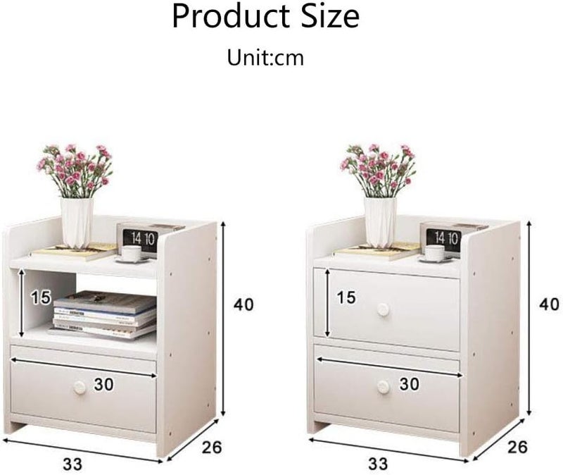 N.C iHomily Simple Bedside Table Nightstand Bedside Cabinet Side Table End Table Sofa Table with 2 Drawer Storage Unit for Bedroom Living Room Office, ZT-ZAS-P36A White - Image 2