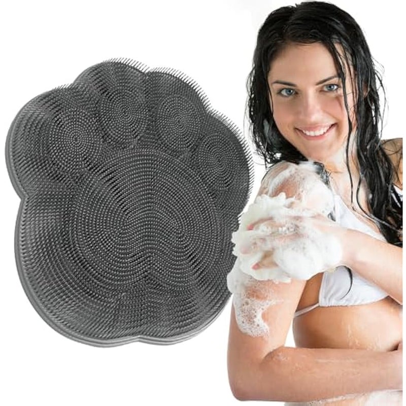 Shower Foot Scrubber Mat with Non-Slip Suction Cups, 2025 Foot Scrubber Mats Silicone Shower Wall Mounted Back Scrubbers Massage Pad with Suction Cups Exfoliating Bathroom Wash Mats (Grey) - Image 1