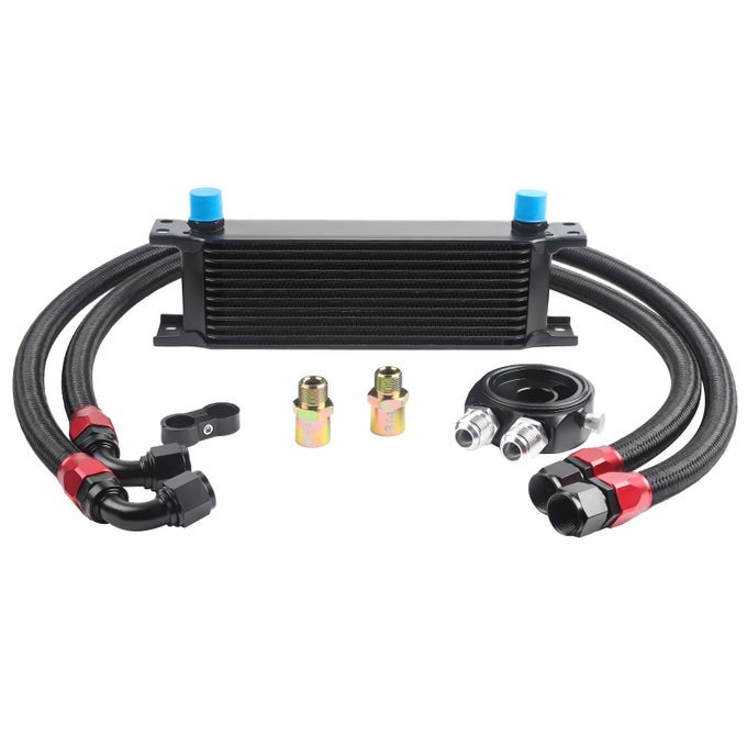 Universal 10 Row Oil Cooler Kit 10AN Transmission Engine Cooler Kit Stacked Plate universal racing aluminum engine transmission oil cooler Engine British Radiator Oil Cooler Condenser black