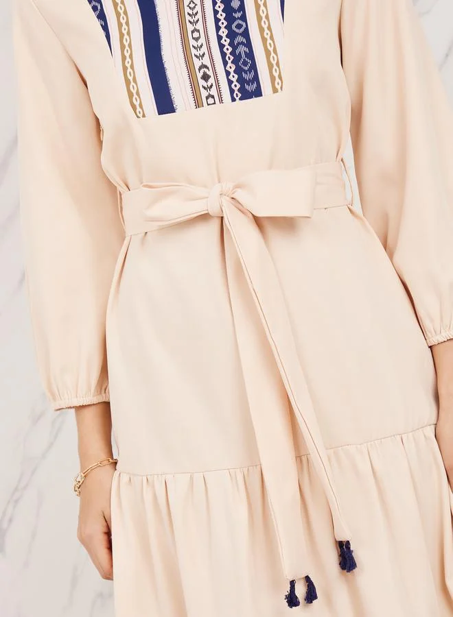 Styli Embroidered Tassel Midi Dress