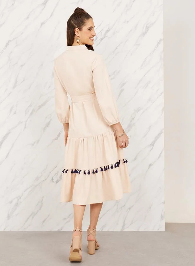 Styli Embroidered Tassel Midi Dress