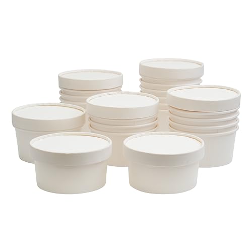 PARICOTT 300ml – 25 Bowls | White Paper Food Containers with Lids | Disposable Paper Bowls for Gravy, Curry, Snacks, Ice Cream, Takeaway & Delivery – Leak-Resistant, Eco-Friendly, Food Grade - Image 1