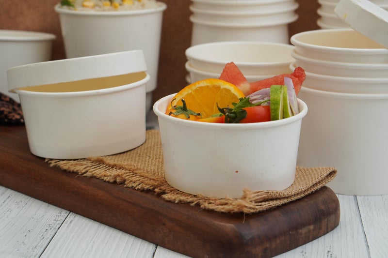 PARICOTT 300ml – 25 Bowls | White Paper Food Containers with Lids | Disposable Paper Bowls for Gravy, Curry, Snacks, Ice Cream, Takeaway & Delivery – Leak-Resistant, Eco-Friendly, Food Grade - Image 5
