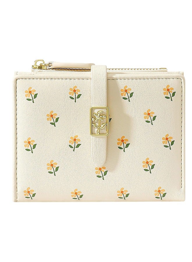 Women's Wallet, Faux Leather, Off White, Water Resistant, 5 Card Slots, 1 Cash Slot, 1 ID Window, 1 Zipper Coin Pocket, Portable, Fashionable, 4.53.71.2 Inch  - Image 1