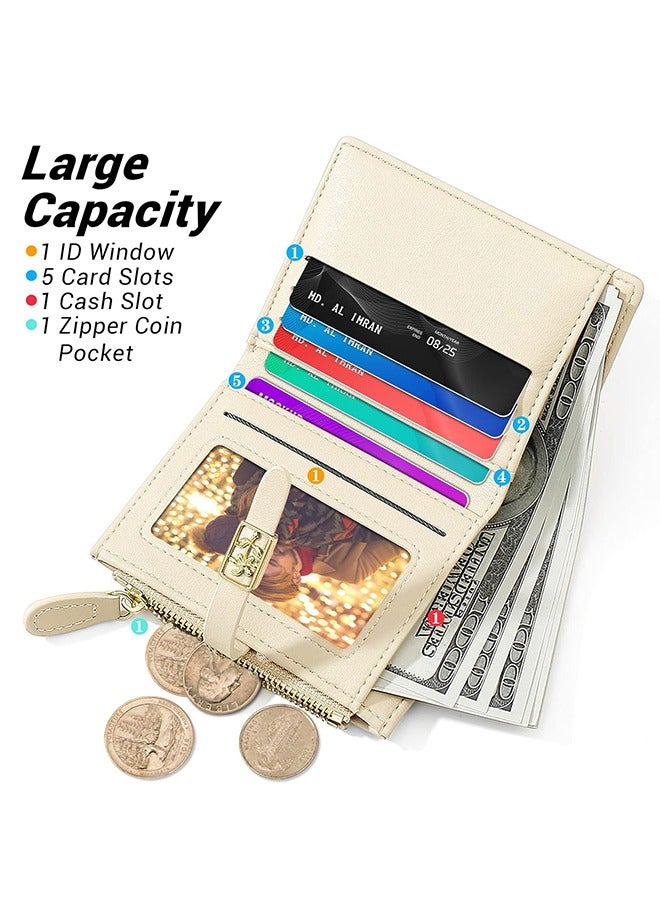 Women's Wallet, Faux Leather, Off White, Water Resistant, 5 Card Slots, 1 Cash Slot, 1 ID Window, 1 Zipper Coin Pocket, Portable, Fashionable, 4.53.71.2 Inch  - Image 2