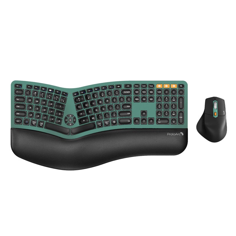 ProtoArc Ergonomic Wireless Keyboard Mouse, EKM01 Plus Full Size Ergo Bluetooth Keyboard Mouse Combo, Split Design, Wrist Rest, Multi-Device, Rechargeable, for Windows/Mac OS - Green - Image 1
