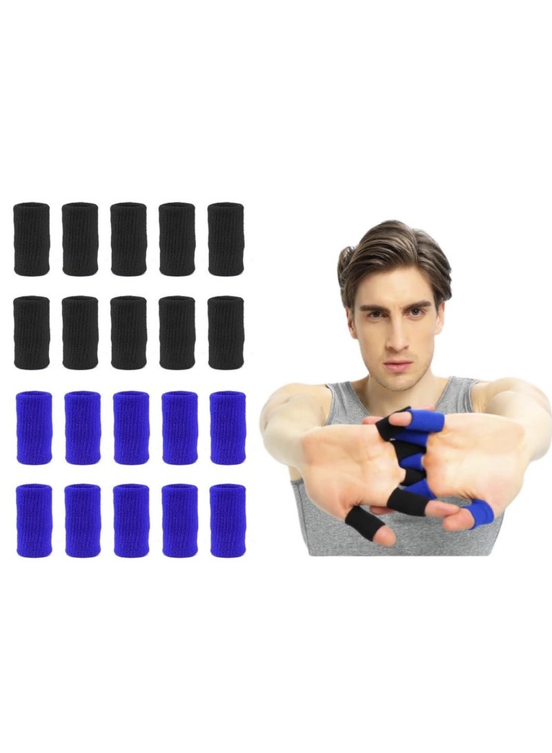 RATSAW Finger Sleeves 20 PCS Finger Sleeves Protectors  Sport Finger Sleeves Thumb Brace Support Finger Brace Elastic Thumb Sleeves for Relieving Pain Arthritis Trigger Finger Black Sapphire blue - Image 1