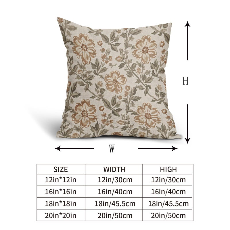 Sivirary Vintage Floral Block Print Pillow Covers 18x18 Inch Set of 2, Brown Olive Green Antique Flower Pattern Decorative Throw Pillowcases Outdoor Farmhouse Cushion Covers Art Decor for Sofa Couch Bed - Image 5