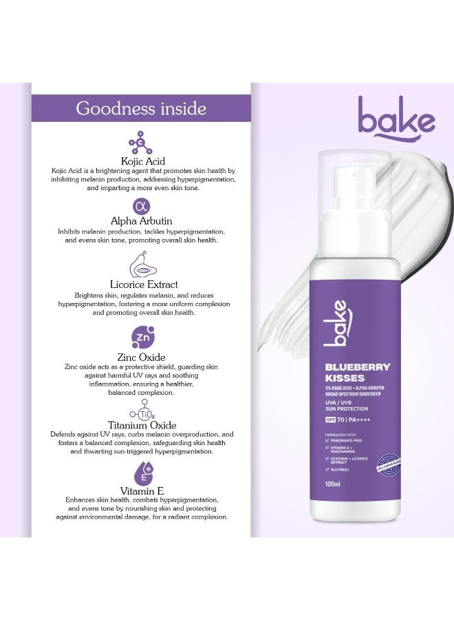 خبز واقي شمس BAKE المقاوم للماء المعدني بنسبة 100%، عامل حماية SPF 70 PA+++، يحتوي على 2% من حمض الكوجيك، ألفا أربوتين، ونياسيناميد لإزالة التصبغات والبقع الداكنة واسمرار البشرة | واقي شمس واسع الطيف | مضاد للتصبغات، لا يترك طبقة بيضاء، خفيف الوزن | 100 غرام - Image 4