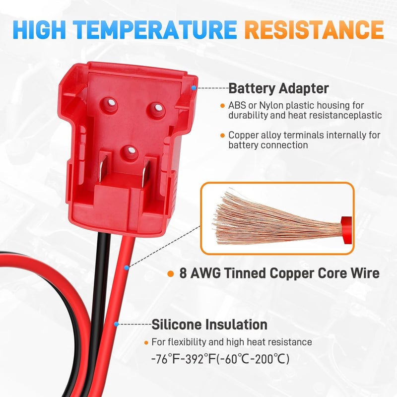 Sejaede Jumper Cables with Alligator Clips Compatible with Milwaukee M18 18V Battery, 2ft 8AWG Silicone Wire Jumper Starter Clamps, Automotive Booster Cable for Jump Starting Car Using Tool Battery - Image 4