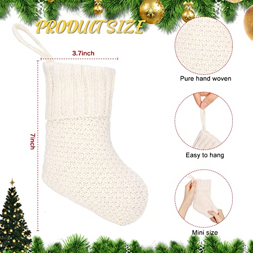 Zubebe 24 Pcs 7 Inch Christmas Mini Stockings Knit Christmas Rustic Cable Stocking Small Farmhouse Fireplace Hanging Ornament for Tree Xmas Holiday Family Party DecorIvory - Image 3