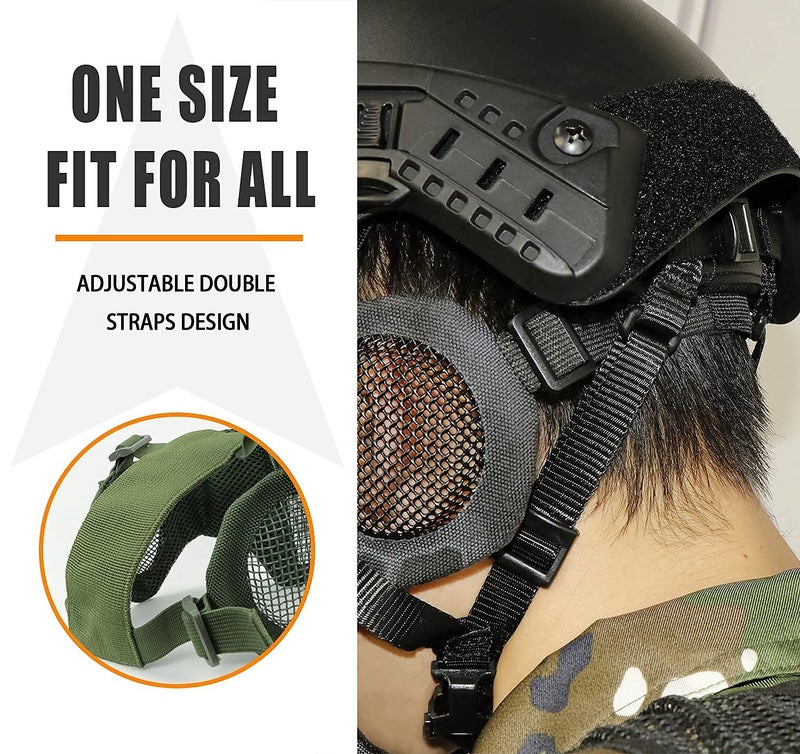 AOUTACC Airsoft Protective Gear Set, Half Face Mesh Mask with Ear Protection and Tactical Goggles for Adult Men Women BBS Paintball Shooting CS Survival Games Cosplay (Green) - Image 5