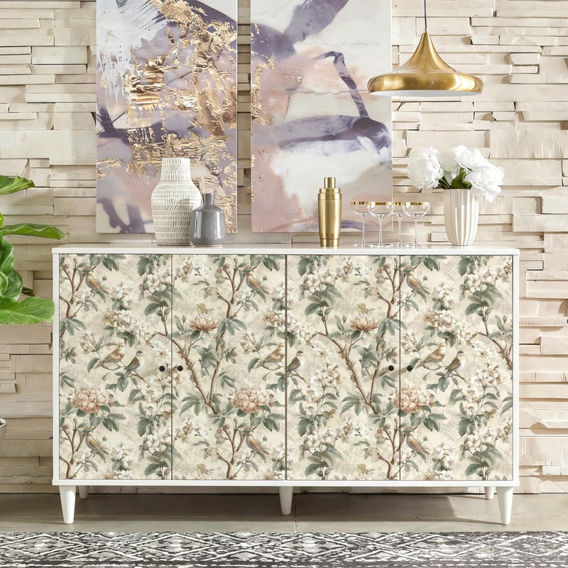 Nukofal Vintage Floral Peel and Stick Wallpaper Floral Bird Contact Paper 16.9inchx118.1inch Boho Bird Wallpaper Peel and Stick Self Adhesive Removable Wall Paper Waterproof for Bedroom Cabinet Decor - Image 4