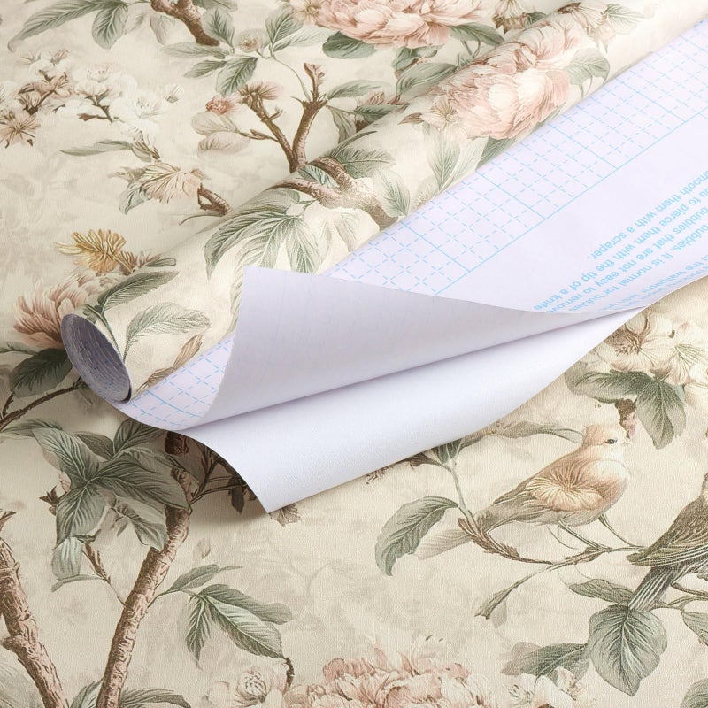 Nukofal Vintage Floral Peel and Stick Wallpaper Floral Bird Contact Paper 16.9inchx118.1inch Boho Bird Wallpaper Peel and Stick Self Adhesive Removable Wall Paper Waterproof for Bedroom Cabinet Decor - Image 5