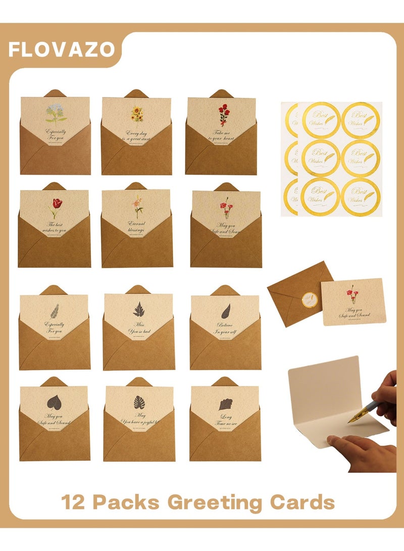 FLOVAZO 12 Packs Floral Greeting Cards - Blank Note Cards with Envelopes & Stickers for Friends & Loved Ones - Image 1