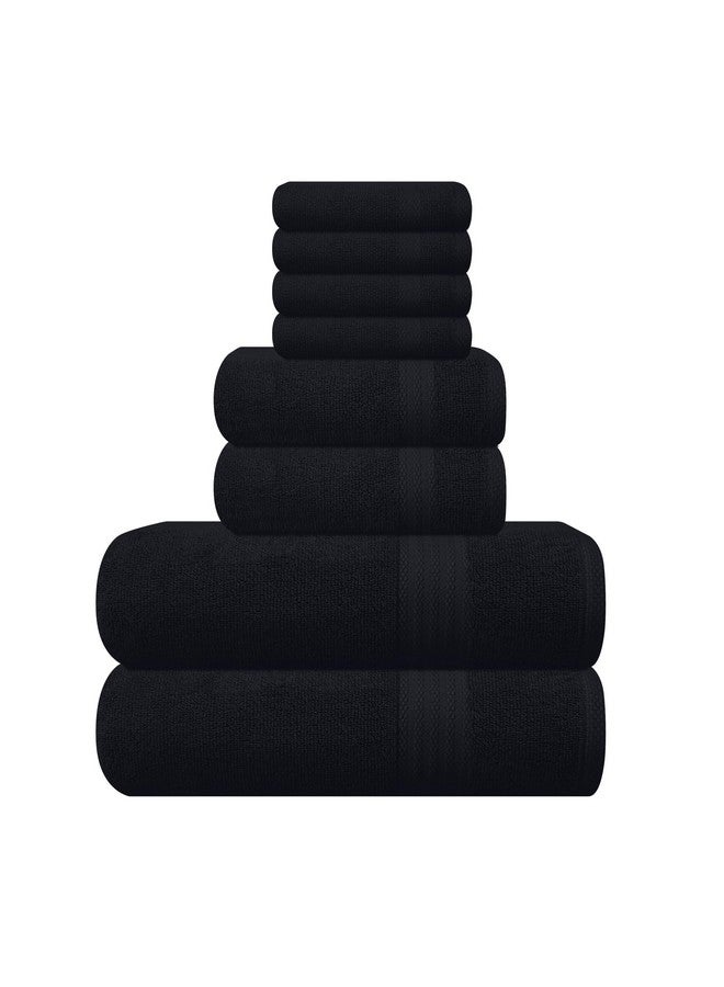 GLAMBURG Ultra Soft 8-Piece Towel Set - 100% Pure Ringspun Cotton, Contains 2 Oversized Bath Towels 27x54, 2 Hand Towels 16x28, 4 Wash Cloths 13x13 - Ideal for Everyday use, Hotel & Spa - Black - Image 1