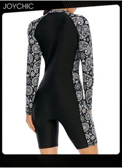 Joychic Women One Piece Front Zipper Swimwear Long Sleeve Printed Surf Swimsuit Summer Sun Protection and Breathable Beachwear with High Elastic  - Image 2