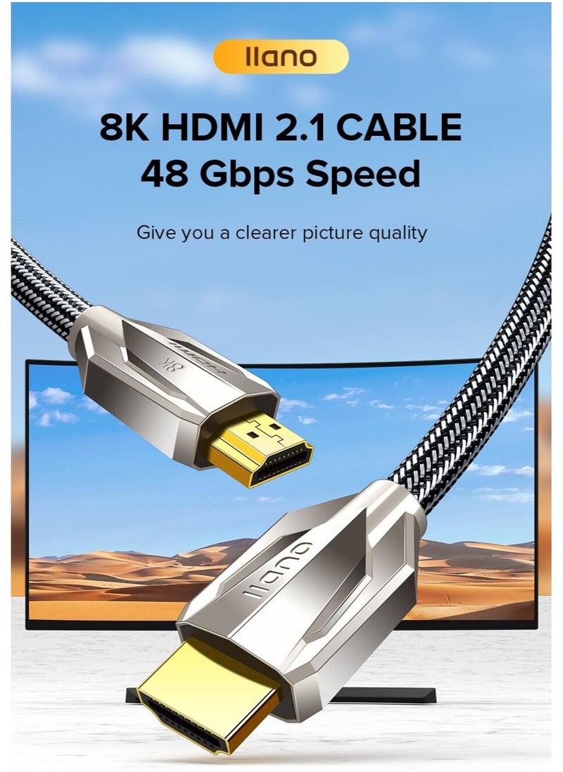 llano HDMI 2.1 Cable 8K/60Hz 4K/120Hz 2K144Hz Ultra High-Speed 48Gbps Cable 3D HDR Cable For PC Laptop HDTV PS5 PS4 Splitter Switch Audio Video - 1.5M  - Image 2