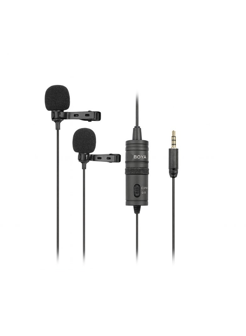 BOYA BOYA BY-M1DM Dual Omni-Directional Lavalier Microphone - Compatible with Phones, Cameras, and Computers - 4m Cable - Black - Image 1