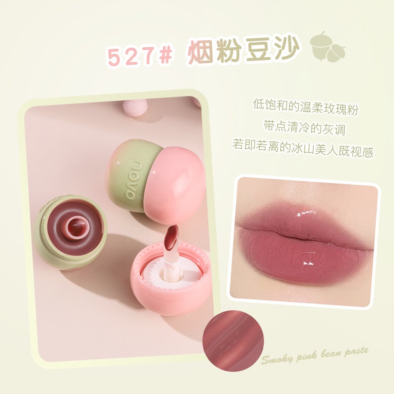 Novo Small Mushroom Milk Jar Lip Frozen Lipstick Moisturizing Hydrating Fading Lip Pattern Glass Lip Mirror Lip Glaze - Image 1