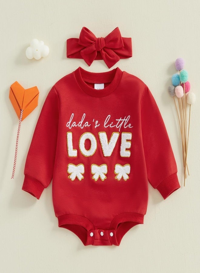 DSORVICD Baby Girl Valentines Outfit Sweatshirt Romper Bubble Onesie Infants Heart Clothes Winter Spring (Love Red, 3-6 Months) - Image 2
