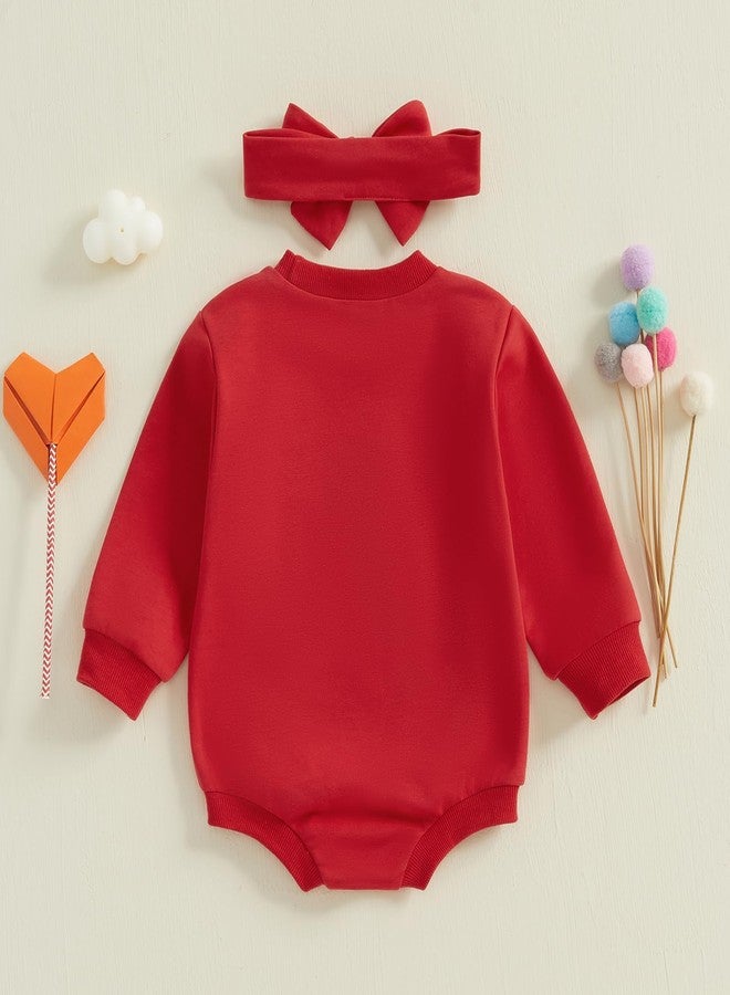 DSORVICD Baby Girl Valentines Outfit Sweatshirt Romper Bubble Onesie Infants Heart Clothes Winter Spring (Love Red, 3-6 Months) - Image 3