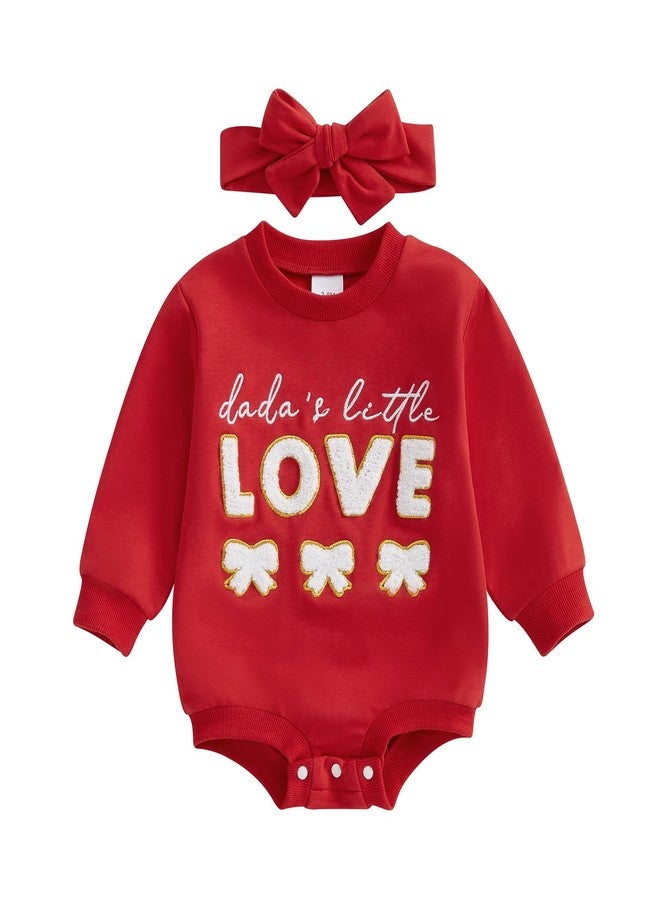 DSORVICD Baby Girl Valentines Outfit Sweatshirt Romper Bubble Onesie Infants Heart Clothes Winter Spring (Love Red, 3-6 Months) - Image 1