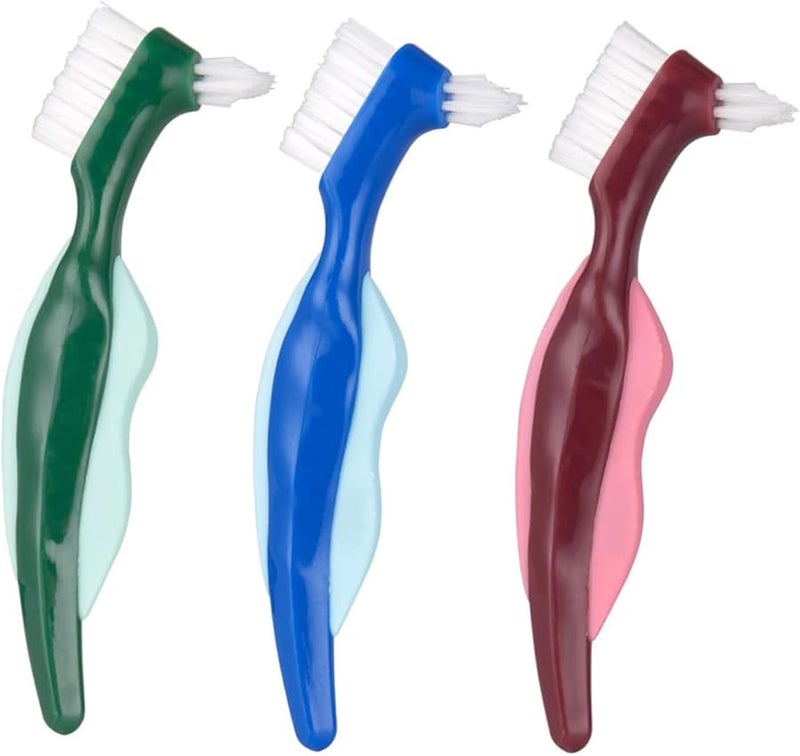 3 قطع فرشاة أسنان للأطقم ذات رأس مزدوج وشعيرات صلبة لتنظيف الأسنان الاصطناعية - Image 1