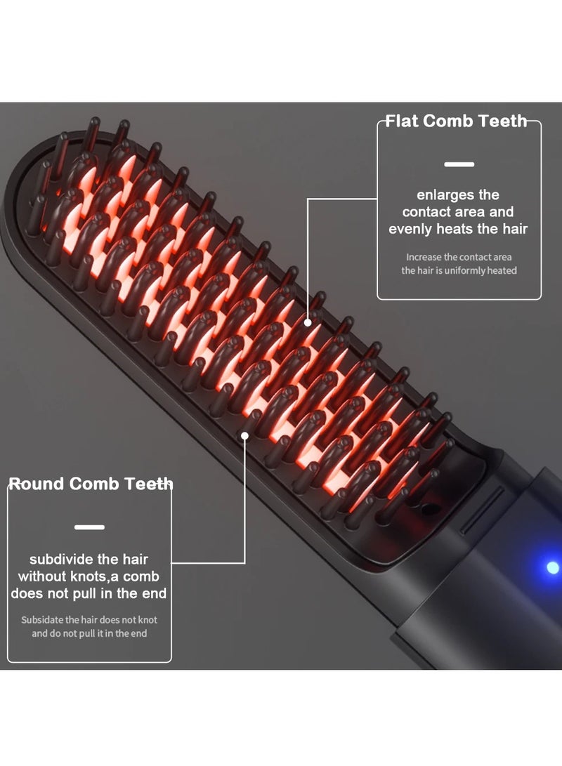 Cordless Beard Straightener, Beard and Hair Straightener Brush Cordless Straightening Brush for Women Men Portable Mini Hair Straightener Comb, - Image 3