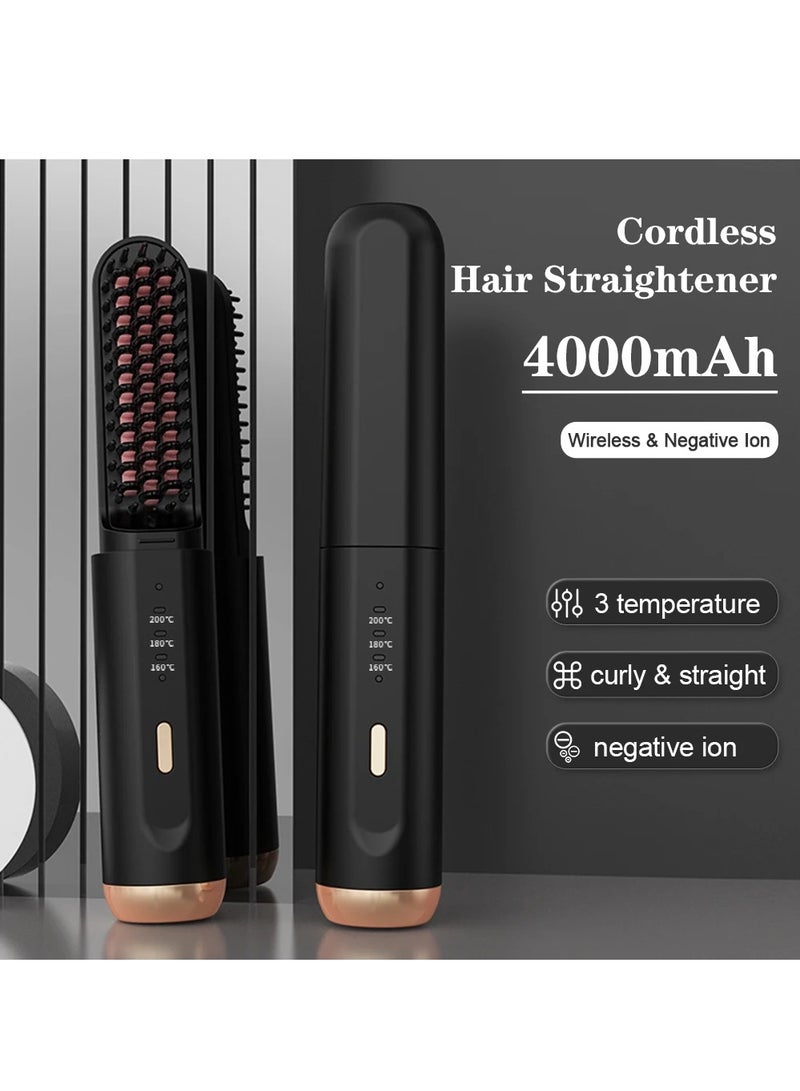 Cordless Beard Straightener, Beard and Hair Straightener Brush Cordless Straightening Brush for Women Men Portable Mini Hair Straightener Comb, - Image 2