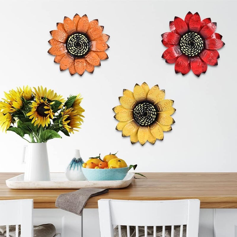 YEAHOME Sunflower Wall Decor - 9 inch Metal Flower Wall Art Decorations, Sunflower Yard Garden Decor Hanging for Kitchen, Bathroom, Bedroom, Set of 3 Handmade Gift for Home, Indoor or Outdoor - Image 2