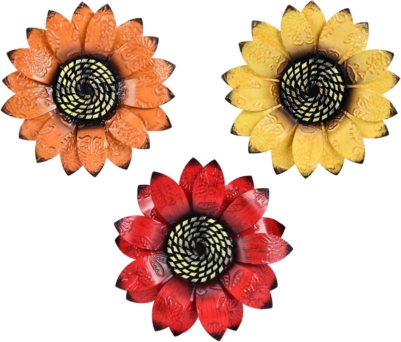 YEAHOME Sunflower Wall Decor - 9 inch Metal Flower Wall Art Decorations, Sunflower Yard Garden Decor Hanging for Kitchen, Bathroom, Bedroom, Set of 3 Handmade Gift for Home, Indoor or Outdoor - Image 1