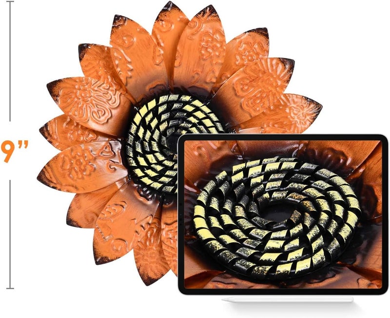 YEAHOME Sunflower Wall Decor - 9 inch Metal Flower Wall Art Decorations, Sunflower Yard Garden Decor Hanging for Kitchen, Bathroom, Bedroom, Set of 3 Handmade Gift for Home, Indoor or Outdoor - Image 3