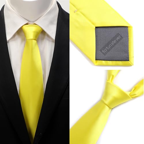 fortunatever Classical Men's Solid Necktie,Yellow Ties For Men With Gift Box - Image 3