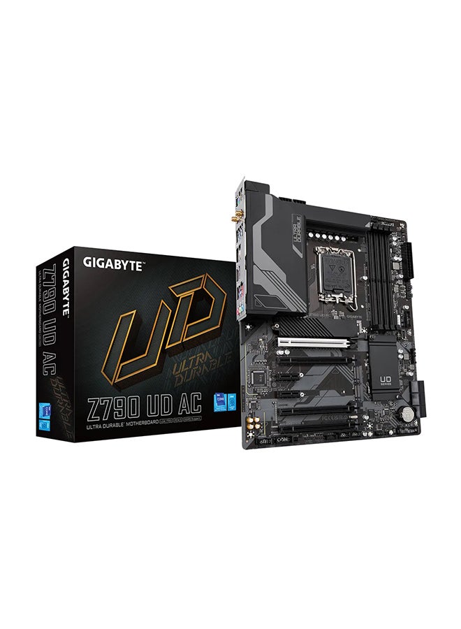 جيجابايت لوحة أم Z790 UD AC (الإصدار 1.0) LGA 1700 ATX، شريحة Intel Z790، BT 4.2، 4x قنوات DDR5 بسعة 128GB كحد أقصى، 1 x PCI 5.0 x16، 2 x فتحات M.2، 1x HDMI، 1x DP، 1x USB Type-C/3.2/2.0 | Z790-UD-AC - Image 1